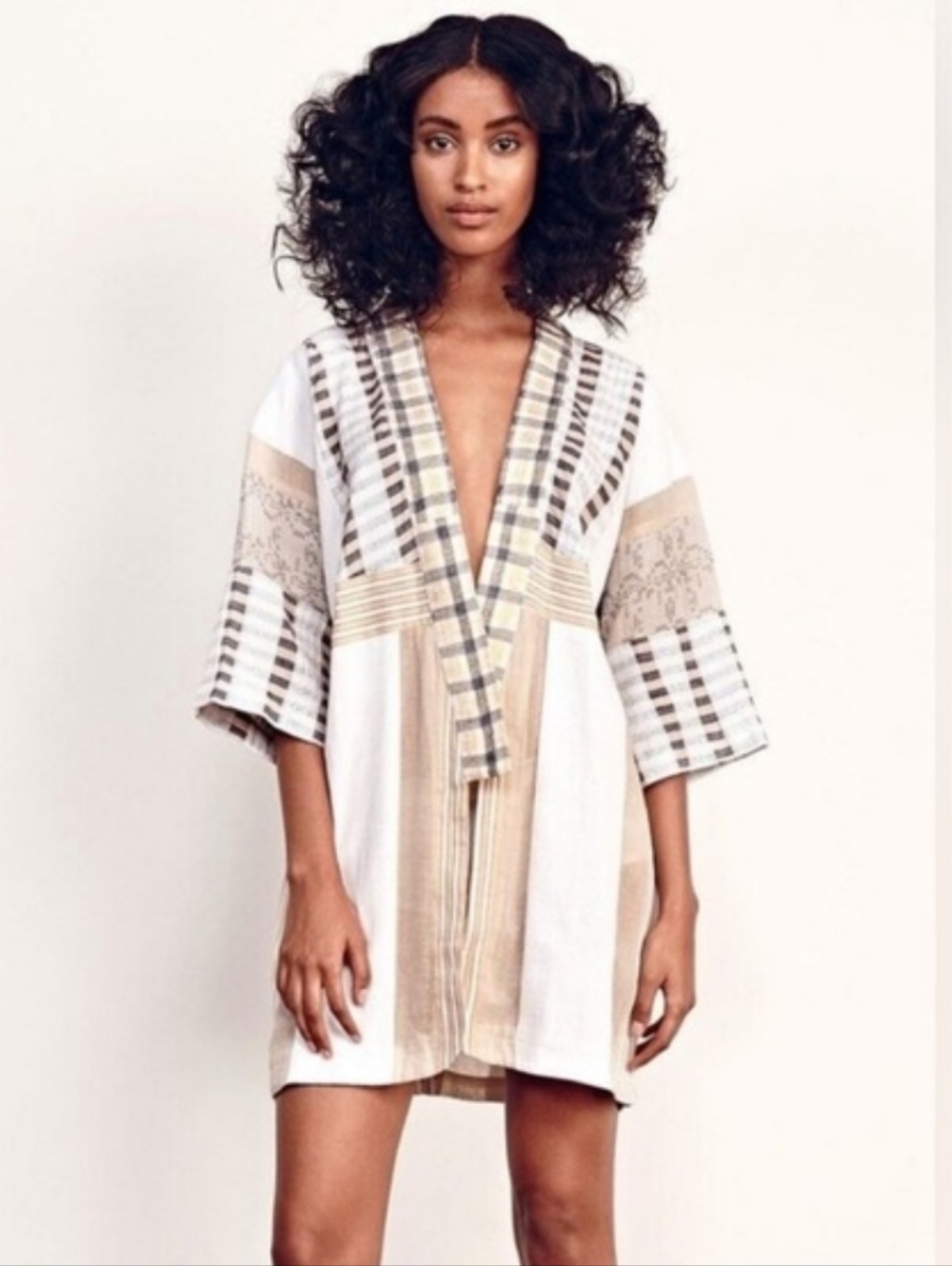 Ace & Jig Cream and Tan Striped Kimono